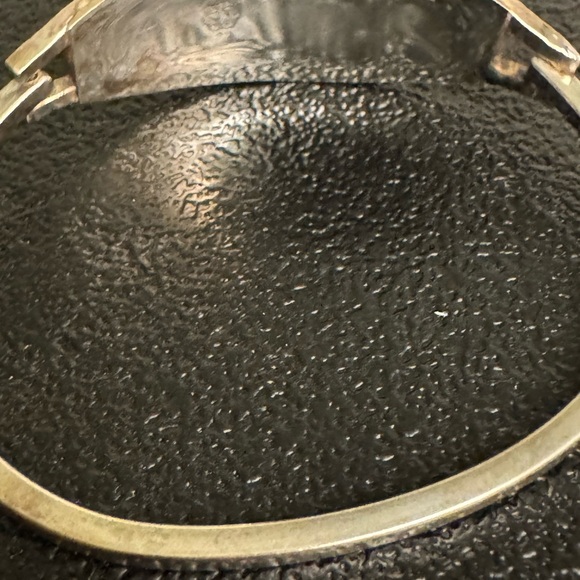 Vintage Black Silver Geometric Abalone Inlay Alpaca Bracelet - Picture 6 of 6